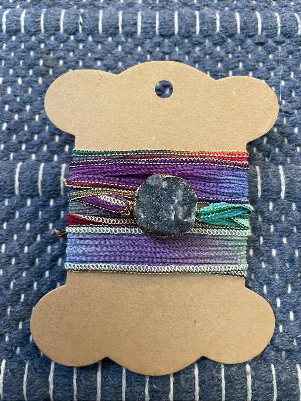 Multicolor Silk Wrap Bracelet with Druzy Stone